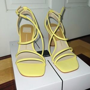 Yellow Dolce Vita Nico Sandal with Raffia Heel